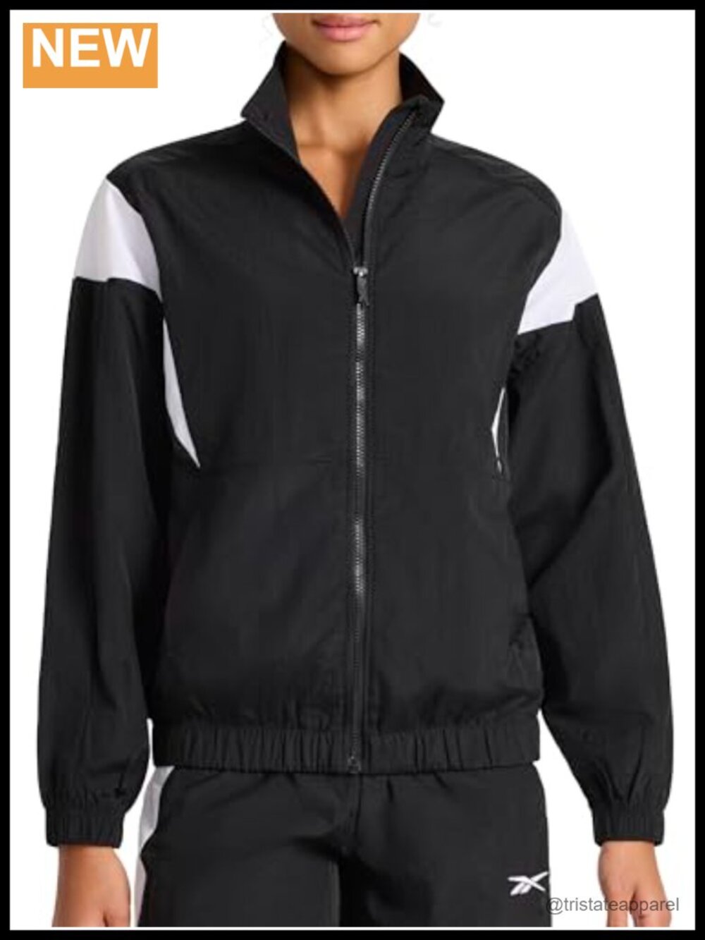 Lightweight Nylon Woven Track Jacket Full Zip Mock Neck Drop Shoulder